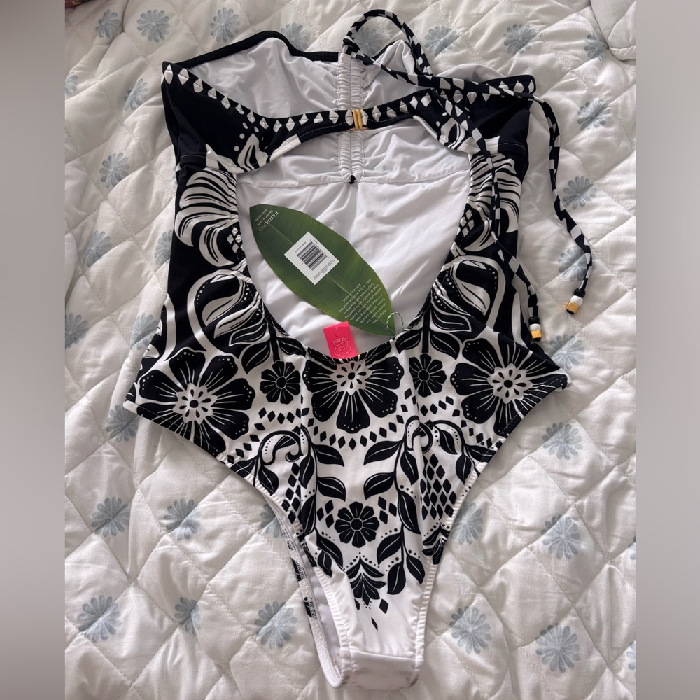 Farm Rio Black Flowers Leopards One-Piece Swimsuit. NWT - Picture 6 of 8